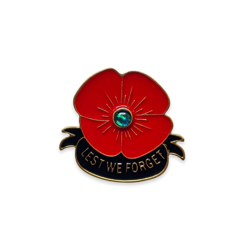 Lest We Forget Opal Poppy Brooch