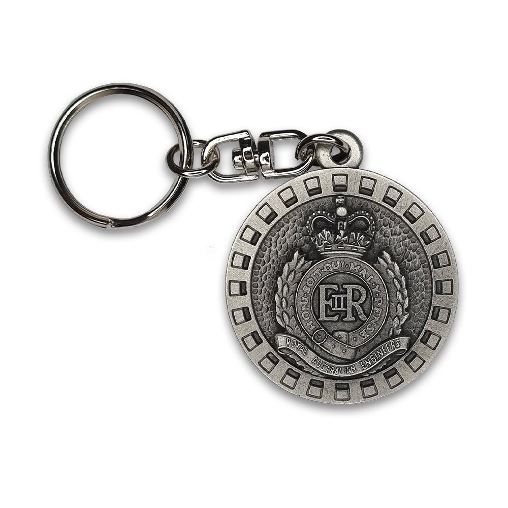 Keyring: Royal Australian Engineers corps crest, pewter