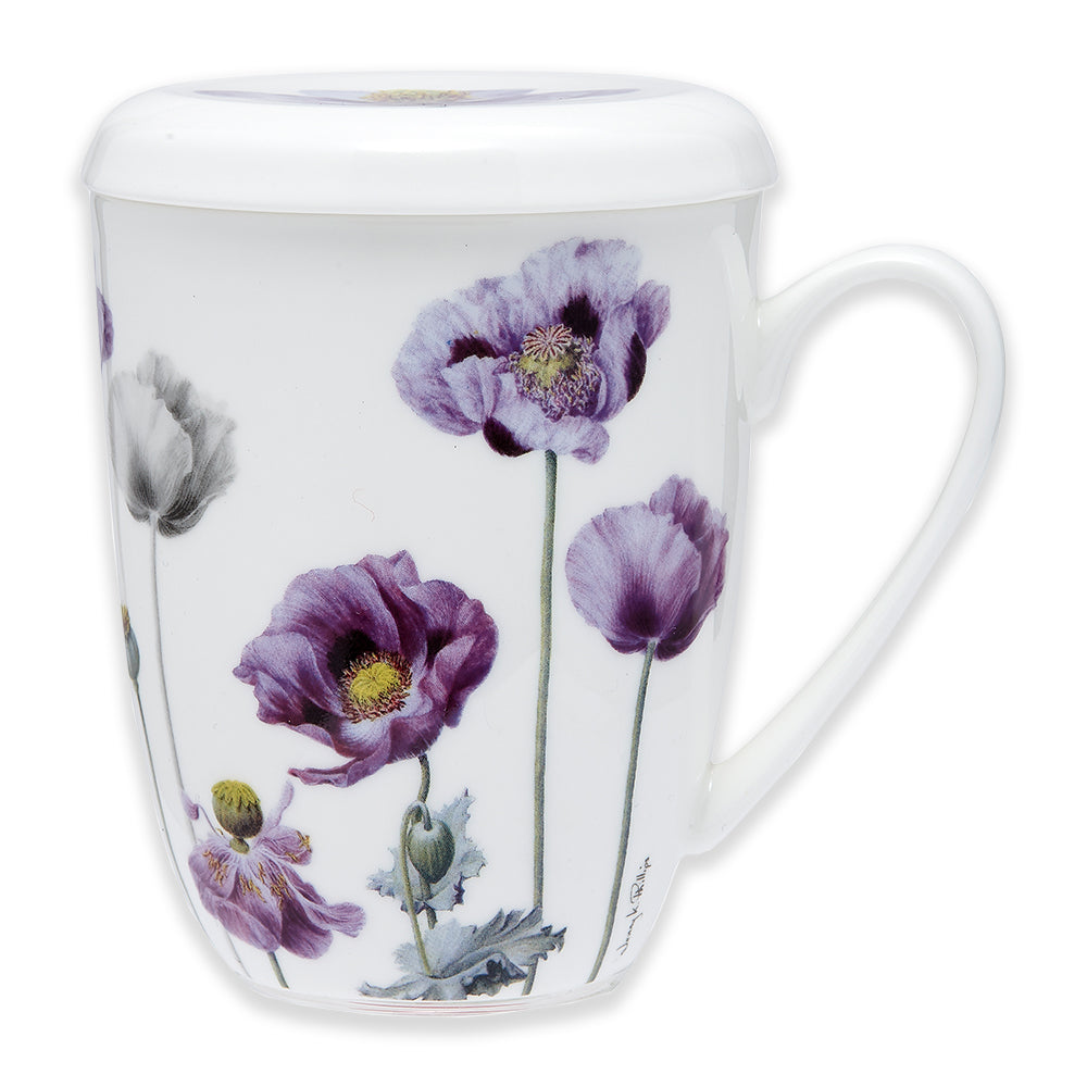 Mug and infuser: purple poppies