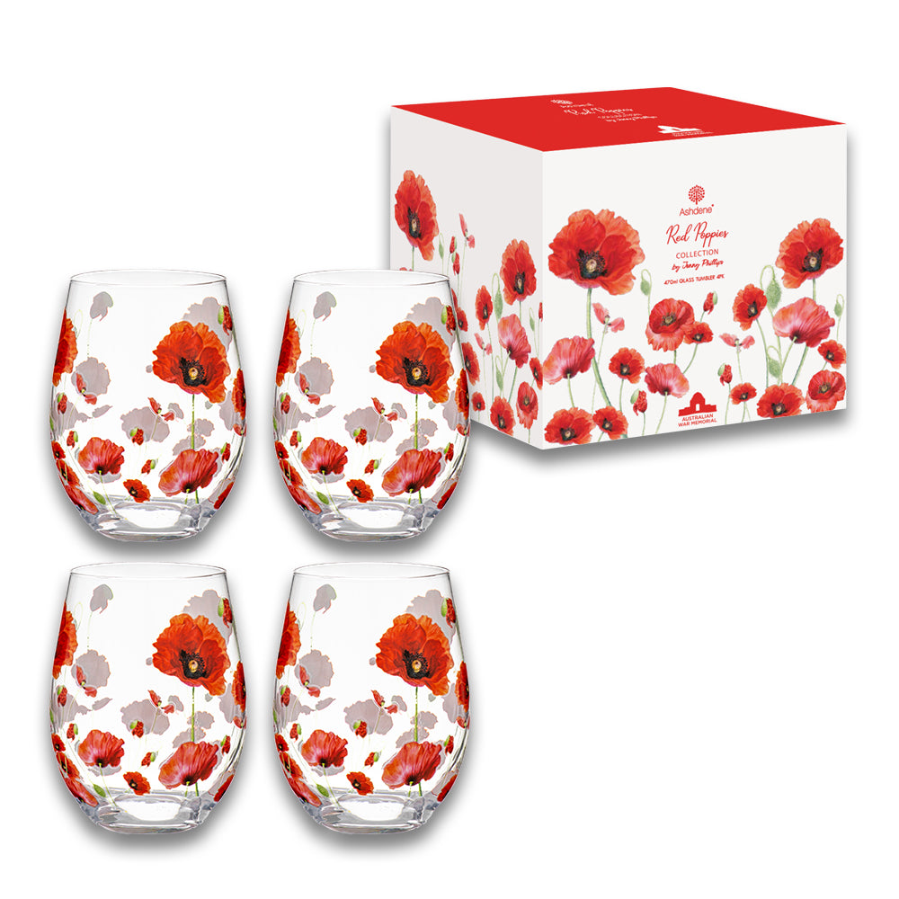 Glass tumblers: Red Poppies collection [set of 4]