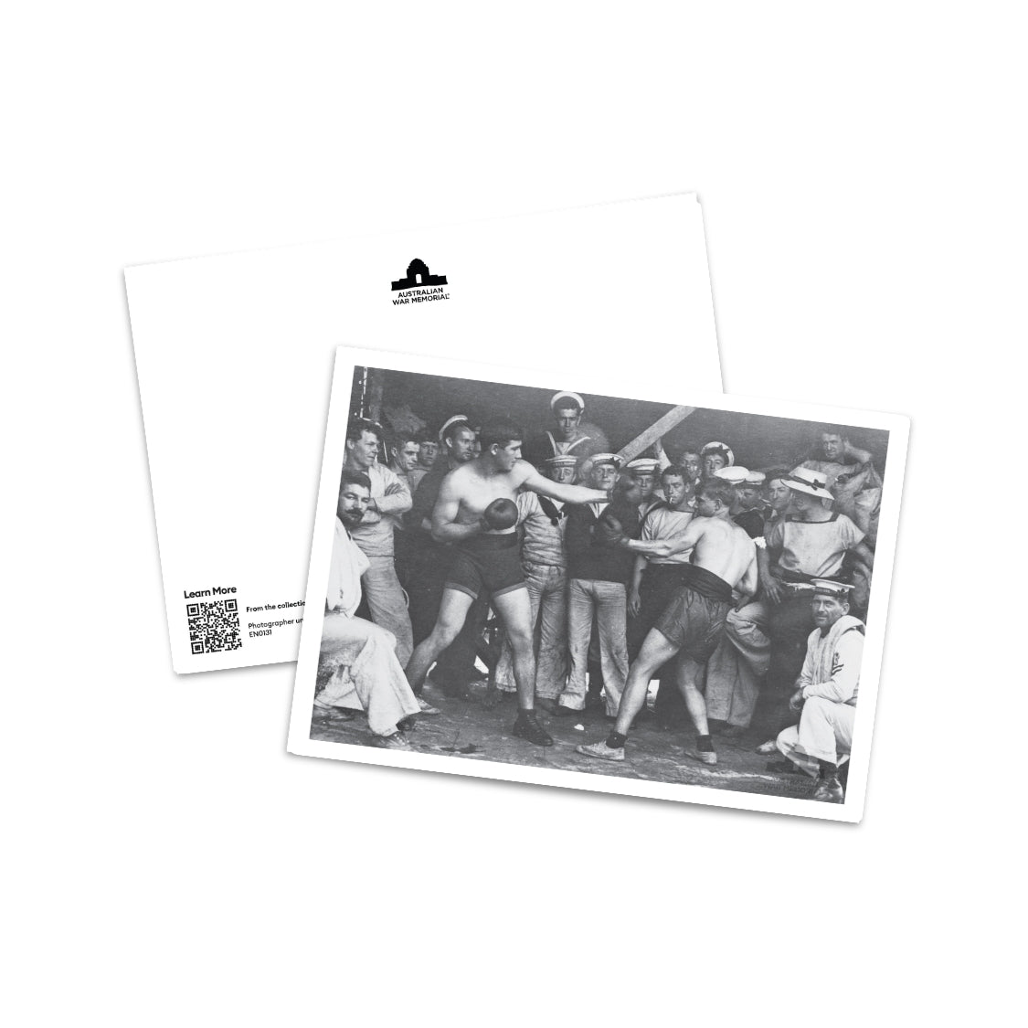 Postcard: Unidentified sailors watch a boxing match aboard HMAS Melbourne
