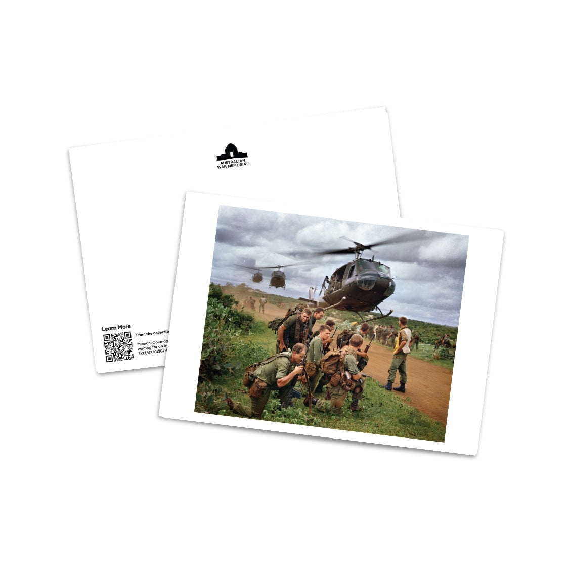 Postcard: Members of 5 Platoon, B Company, 7RAR, waiting for an Iroquois