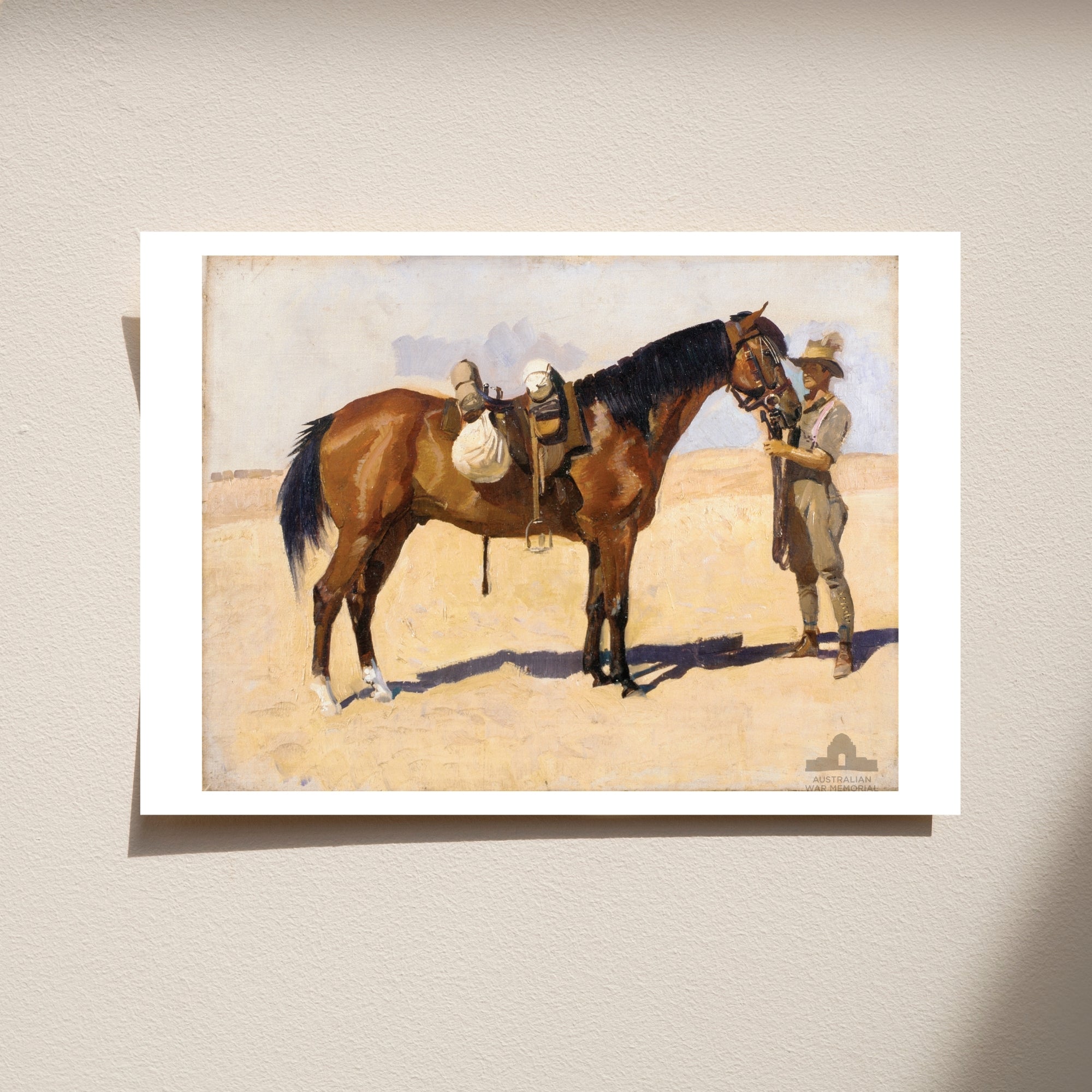 Postcard: A favourite charger with groom, Anzac Mounted Division
