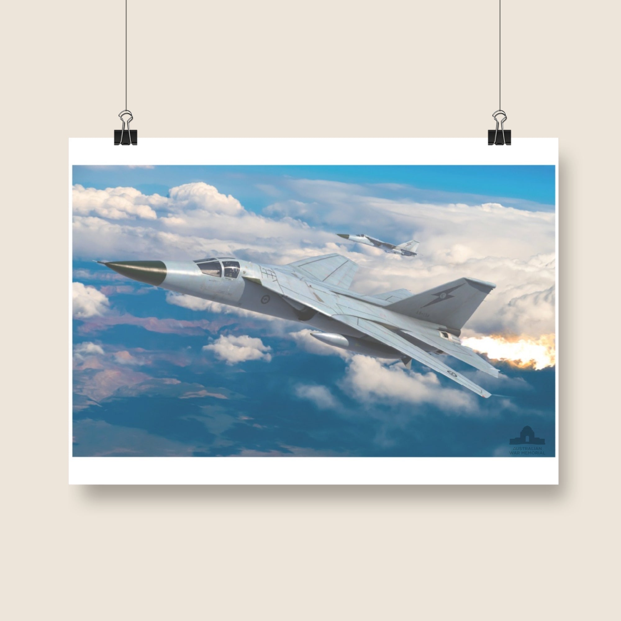 Poster mock-up of "General Dynamics RF-111C, A8-134" by Antonis Karidis. 2024. Digital artwork. © AWM.