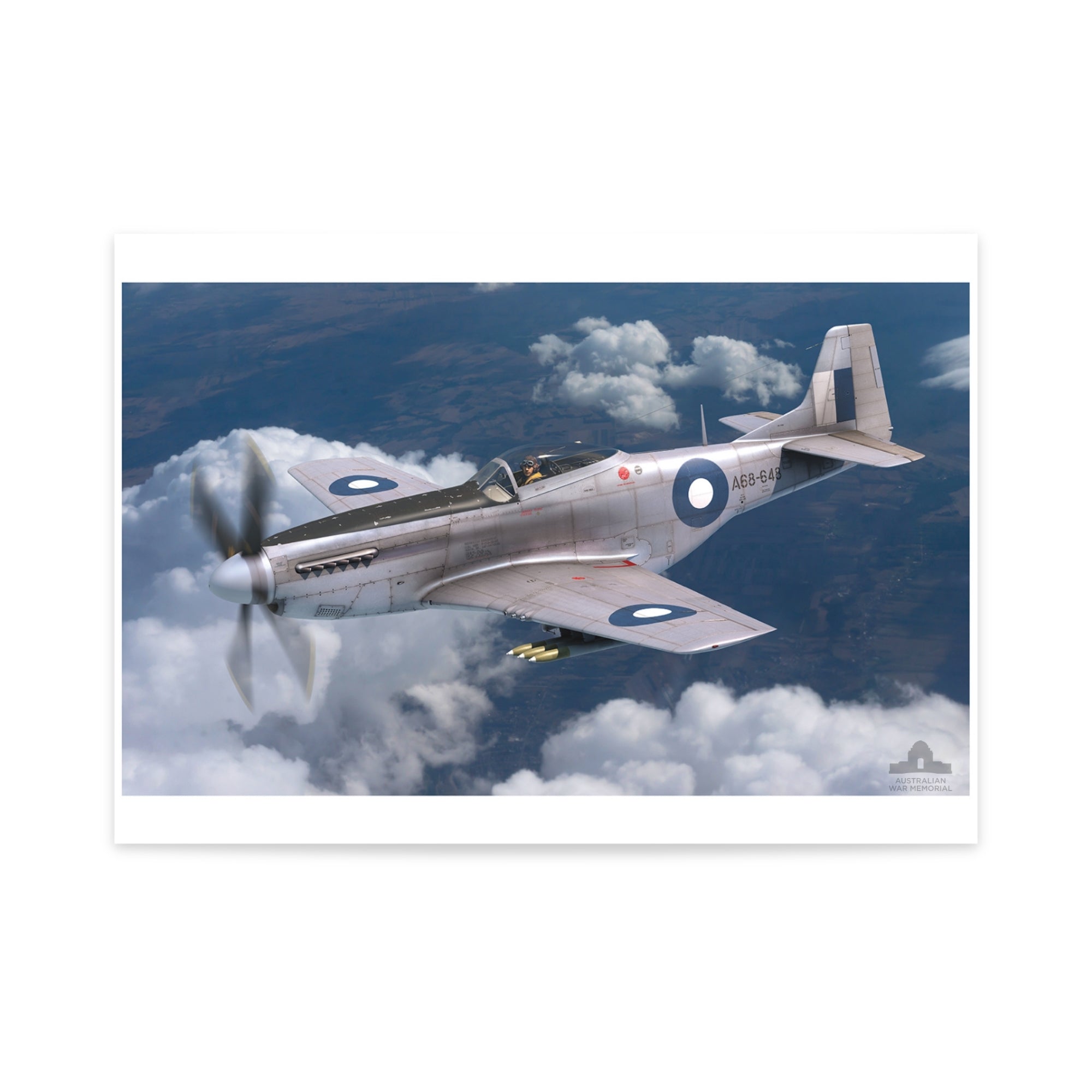 Poster mock-up of "North American P-51D Mustang" by Antonis Karidis. 2024. Digital artwork. © AWM.