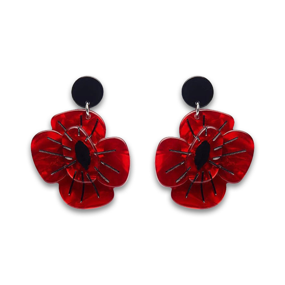 Earrings: Remembrance poppy drop - red