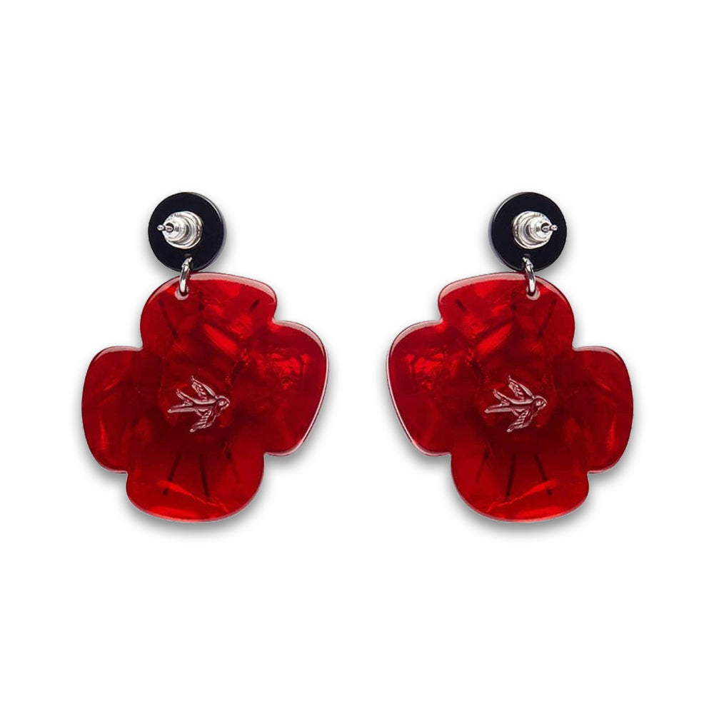 Earrings: Remembrance poppy drop - red