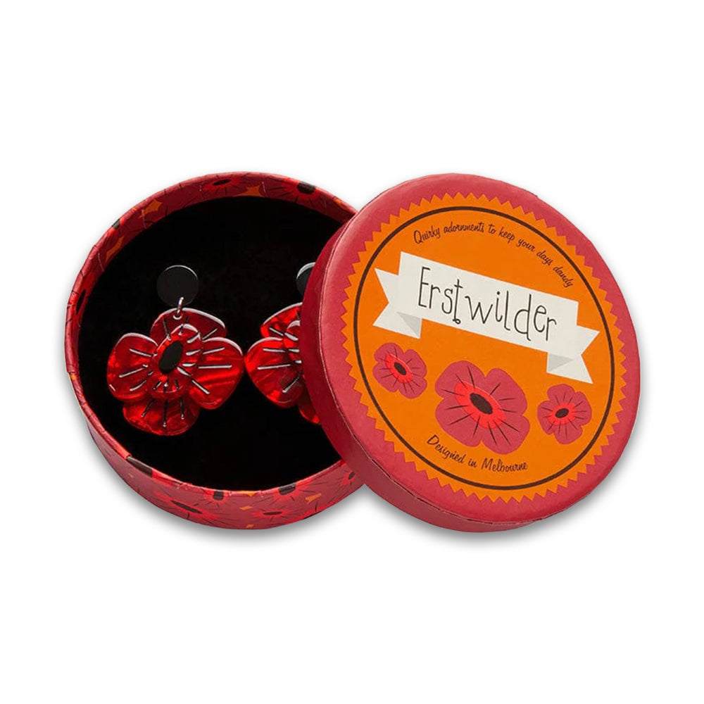 Earrings: Remembrance poppy drop - red