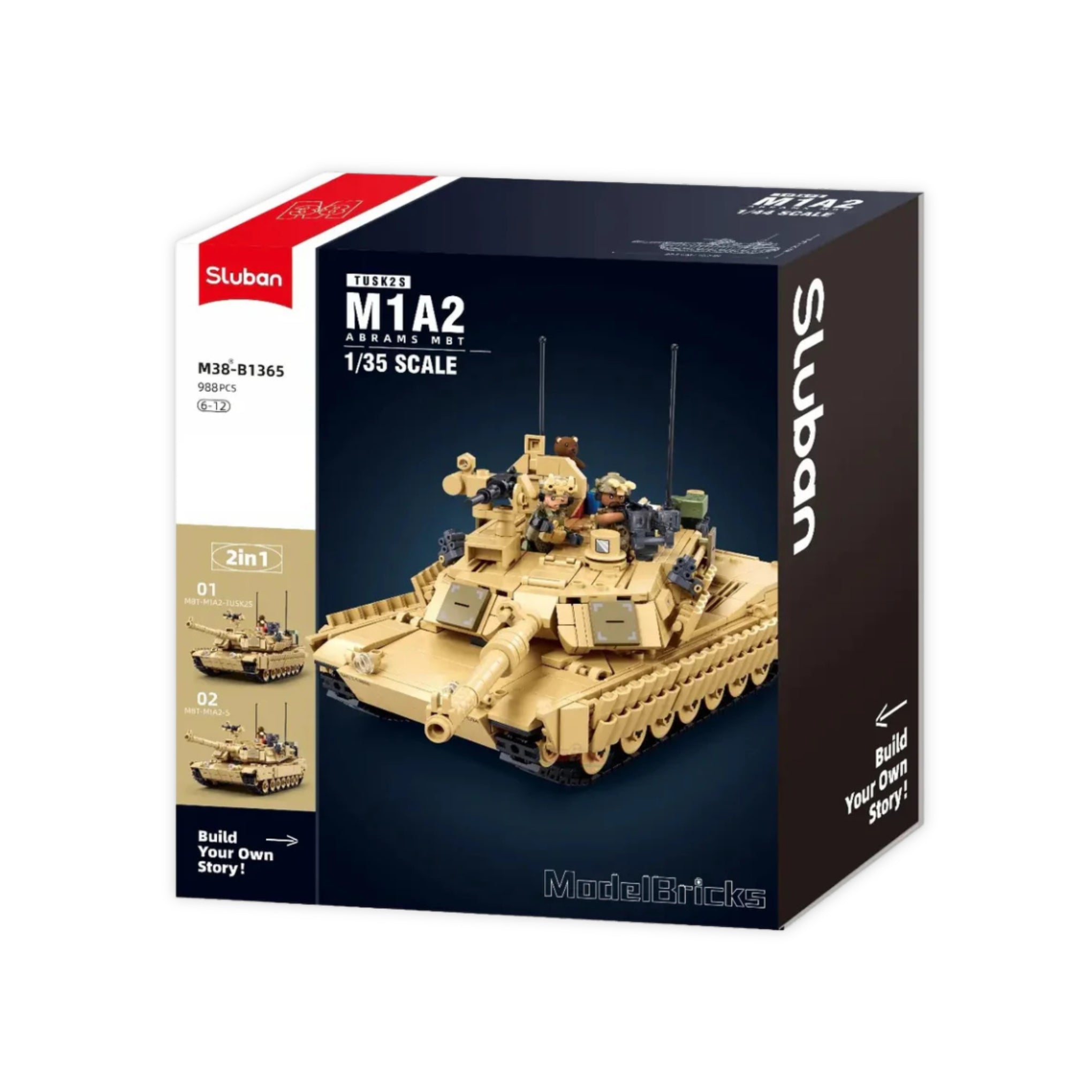 A box containing construction brick set by Sluban - an M1A2 Abrams Tank, TUSK II set (M38-B1365).