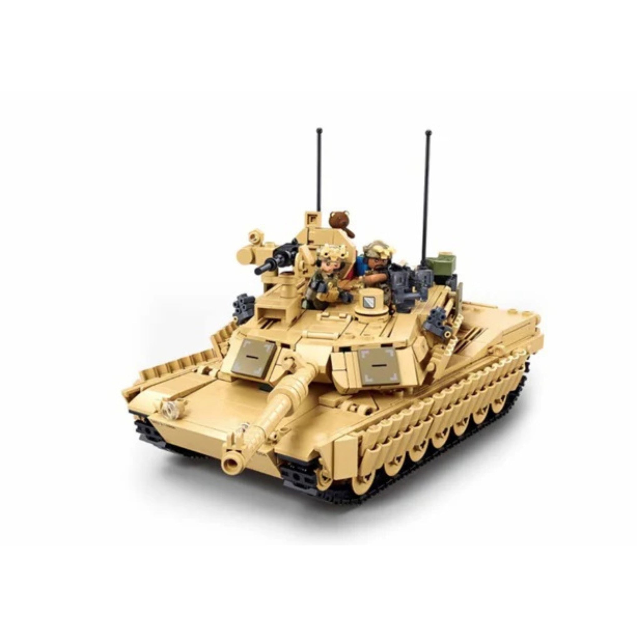 A fully assembled (complete with figurines and accessories) construction brick set by Sluban - an M1A2 Abrams Tank, TUSK II set (M38-B1365).