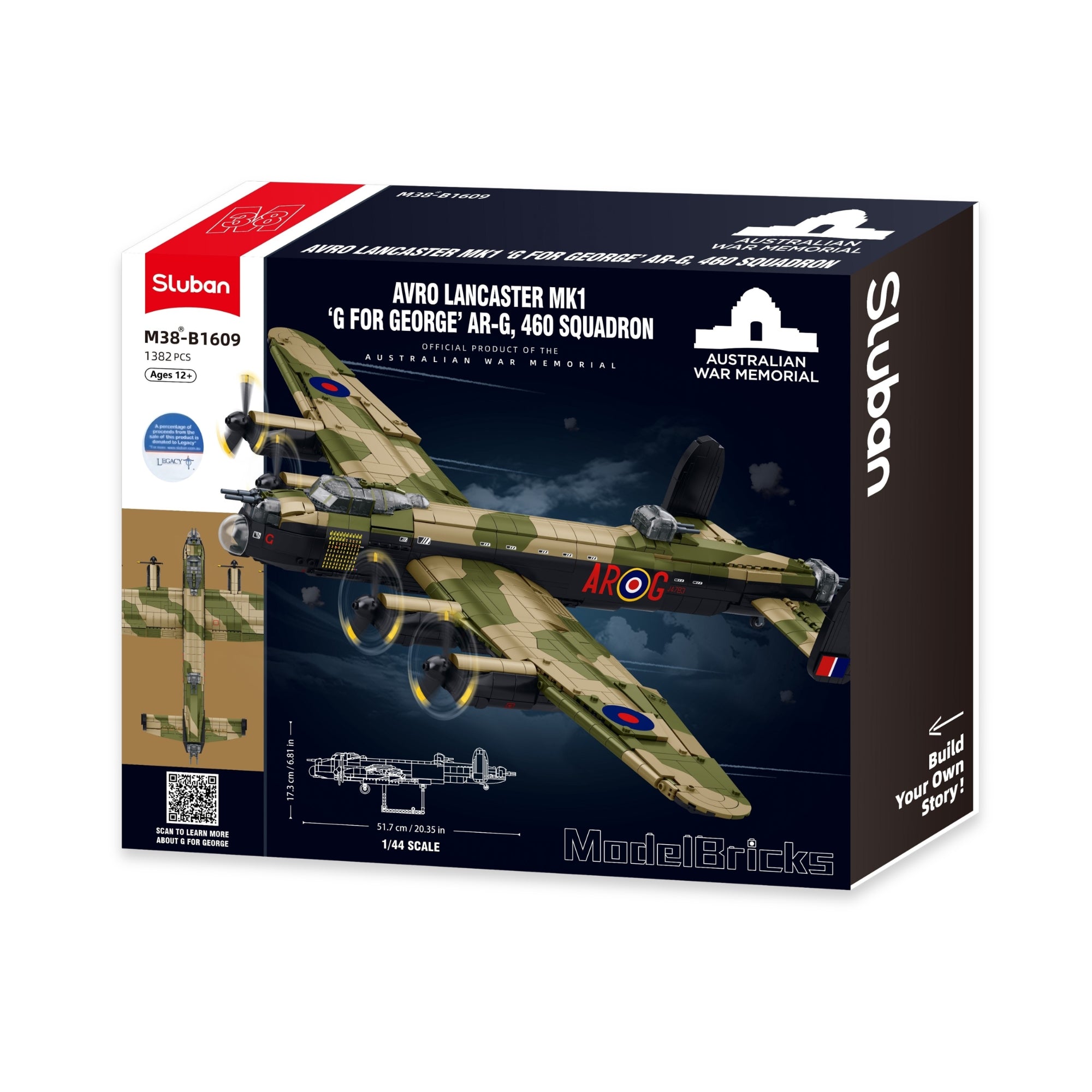 A box containing a Sluban brick set of the Avro Lancaster MkI 'G for George' AR-G, 460 Squadron.