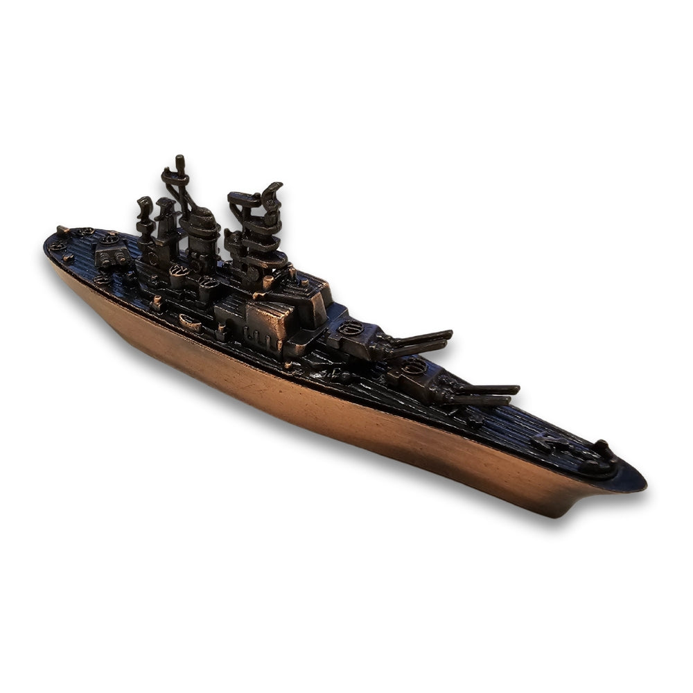 Model of a battleship on a white background