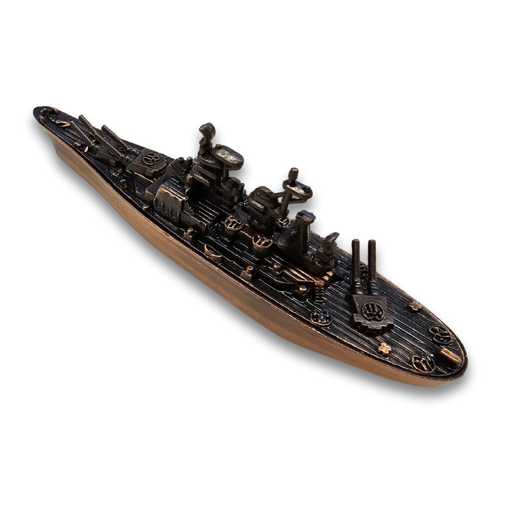 Model of a battleship on a white background