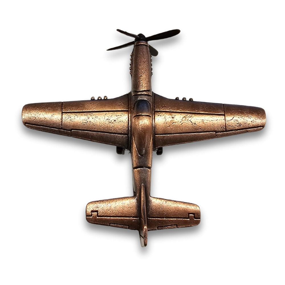 Bronze airplane model on a white background