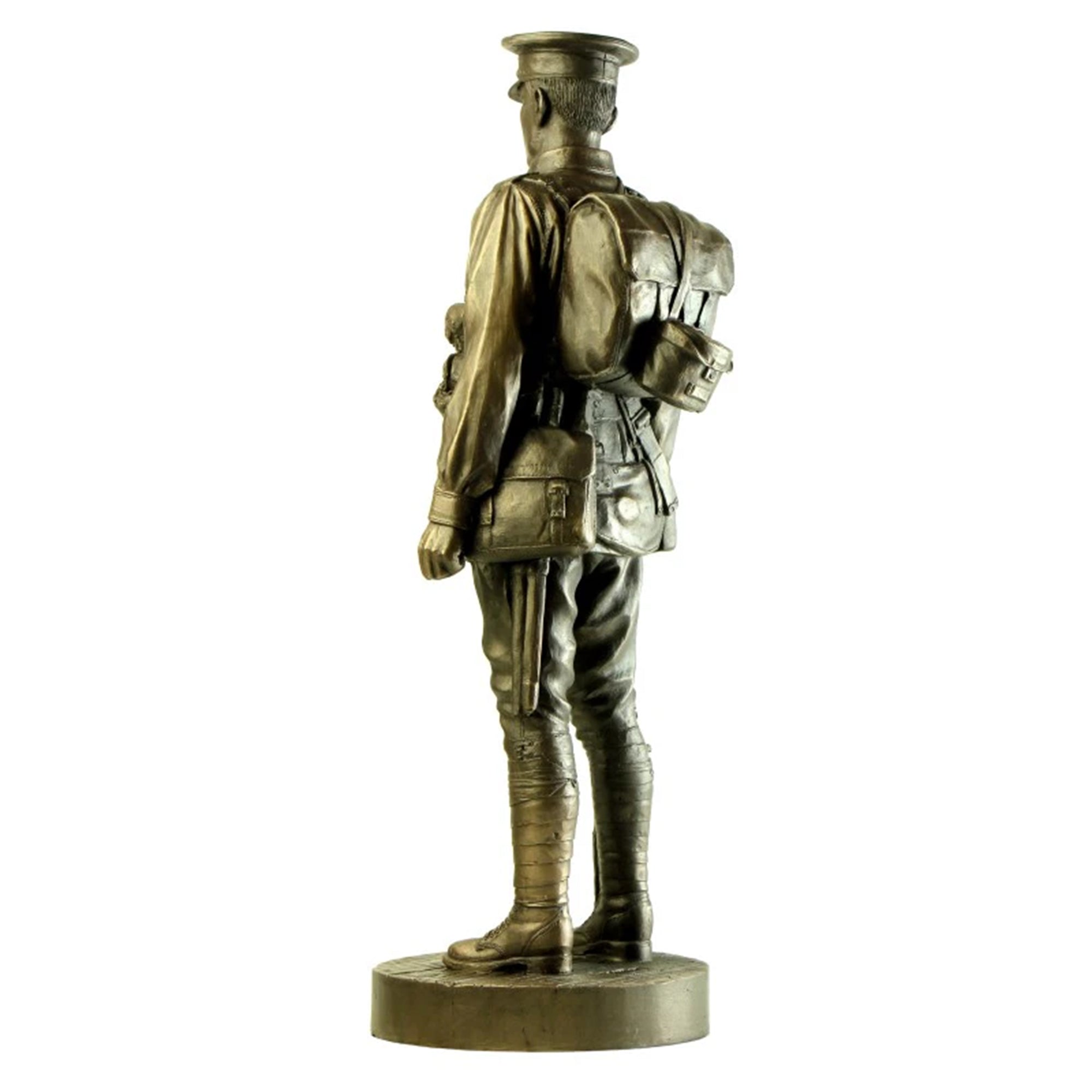 Bronze statue of a soldier on a white background
