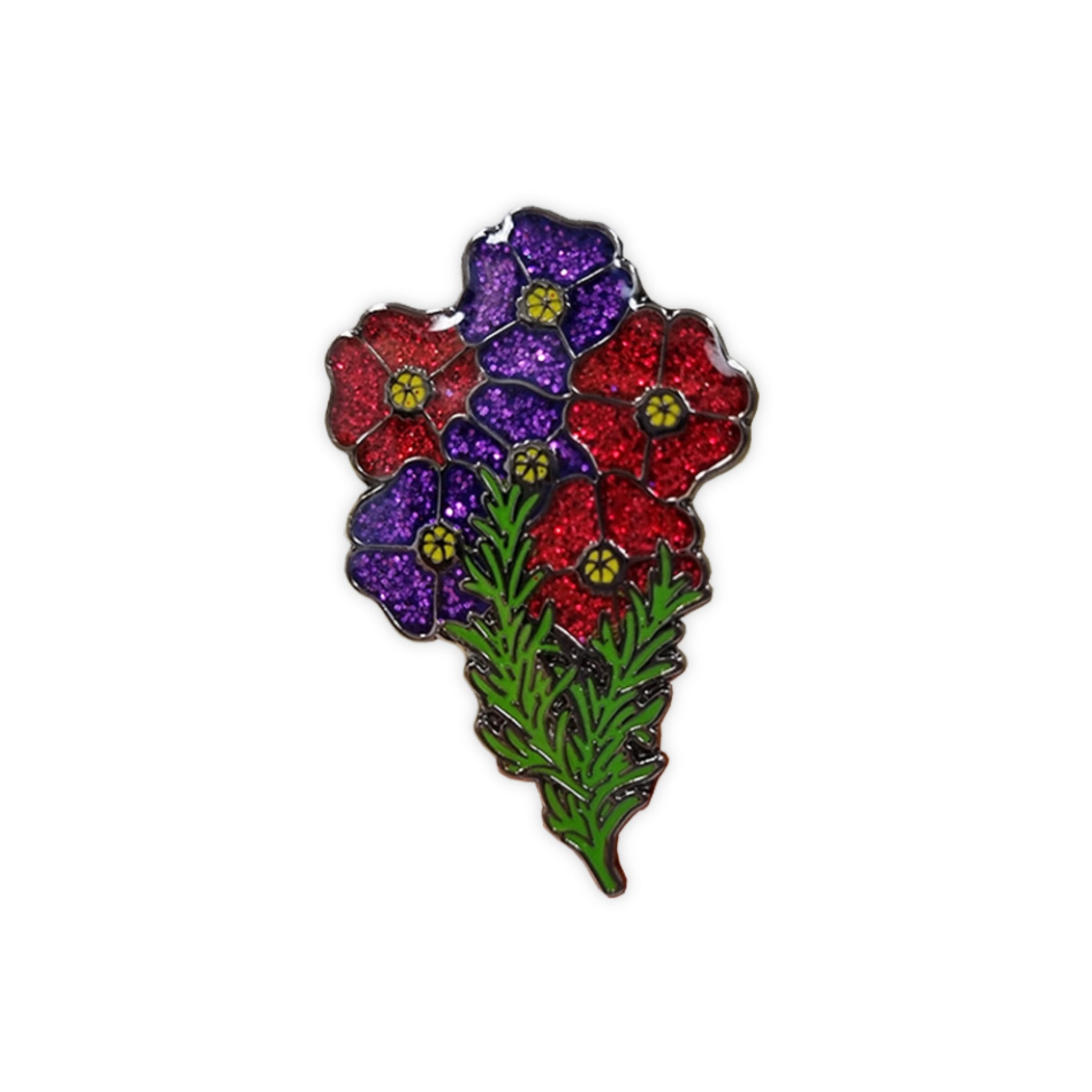 Red and Purple Poppy Glitter Bunch Lapel Pin