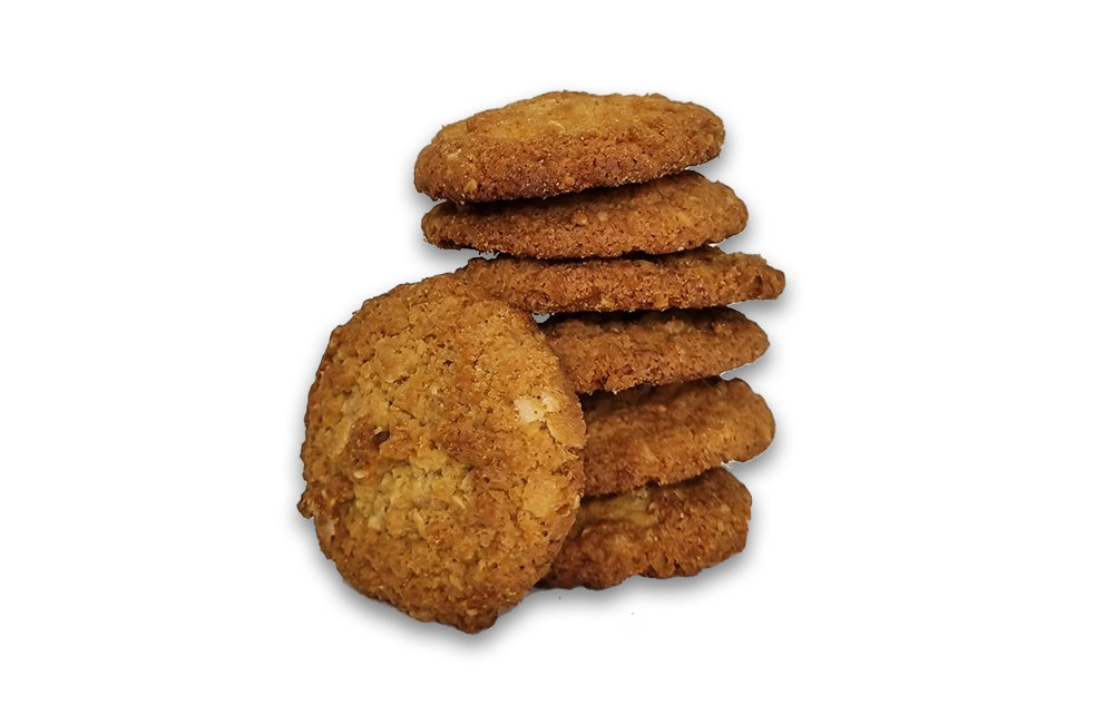 A stack of seven Anzac biscuits