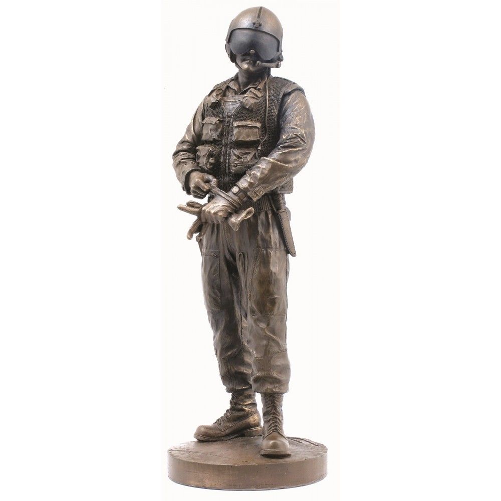 Bronze statue of a soldier in uniform on a white background