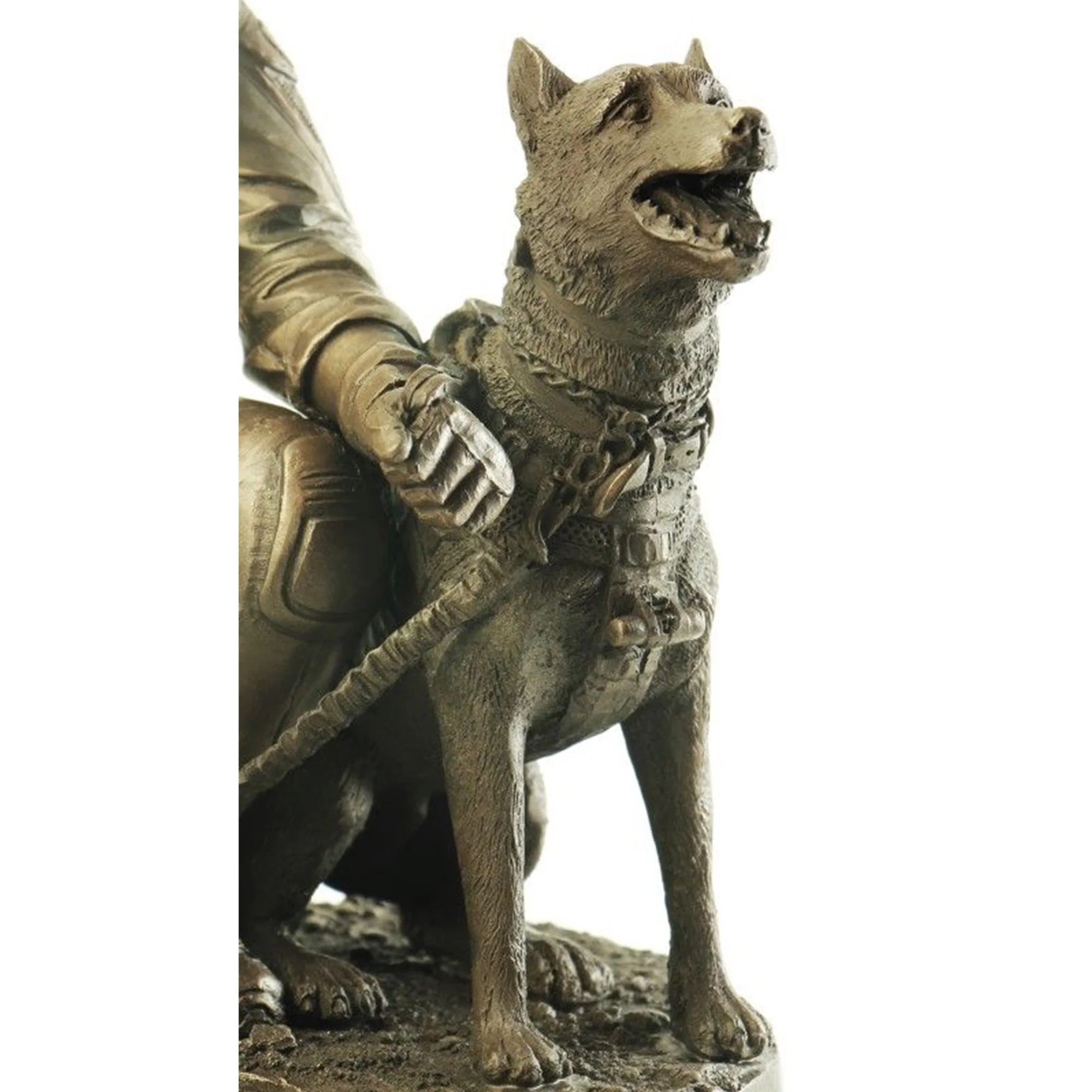 Statue of a warrior holding a wolf on a white background