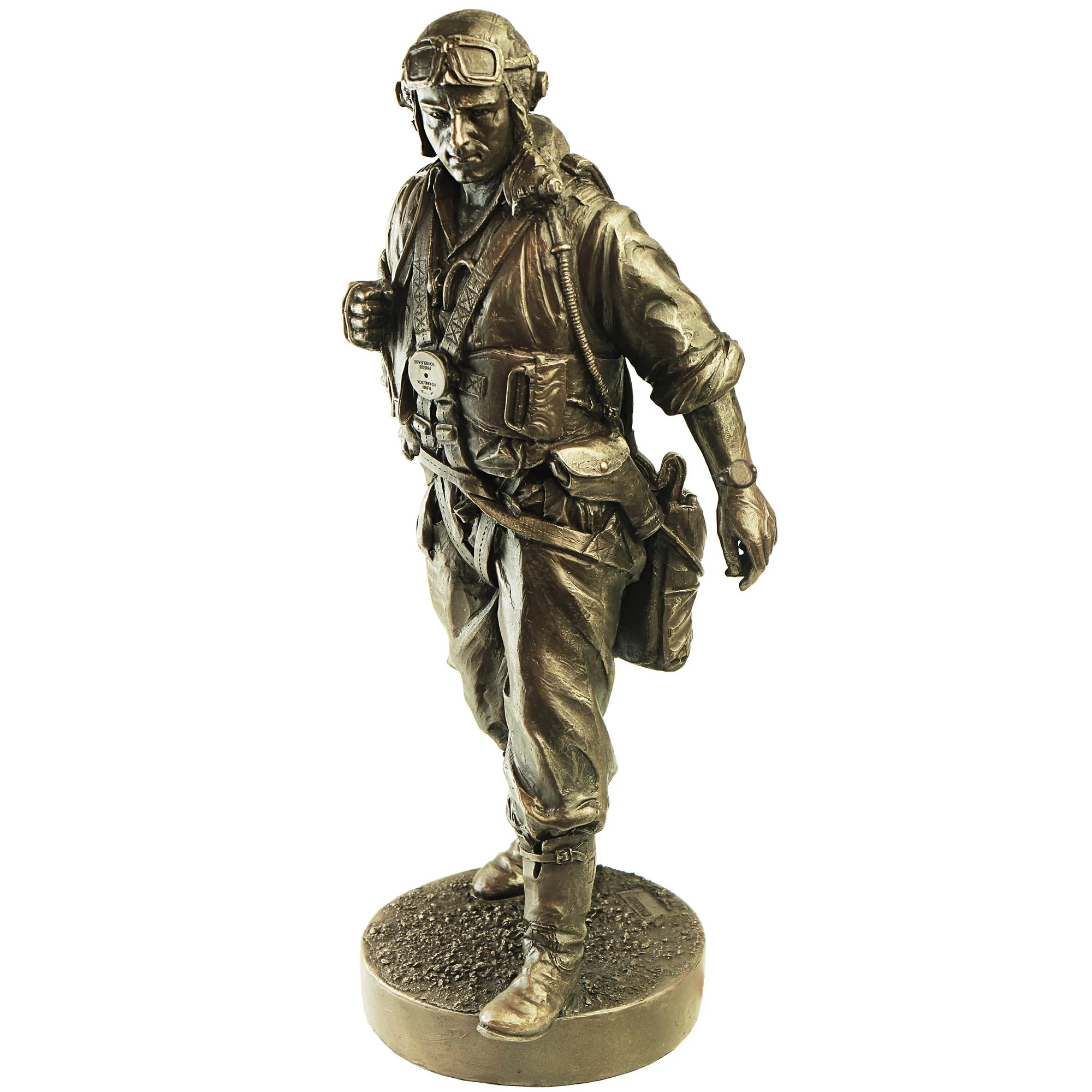 Bronze statue of a soldier on a white background