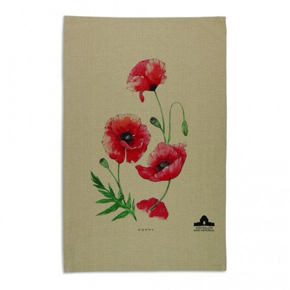 Tea towel: botanical poppy print