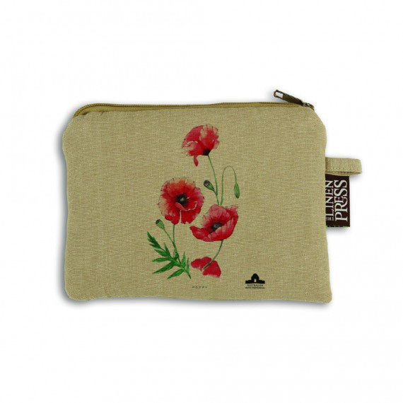 Coin purse: botanical poppy print