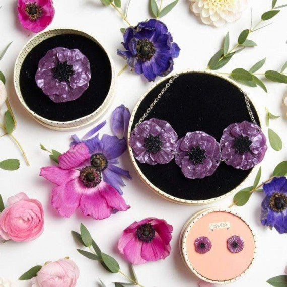 Earrings: poppy field, purple - drop